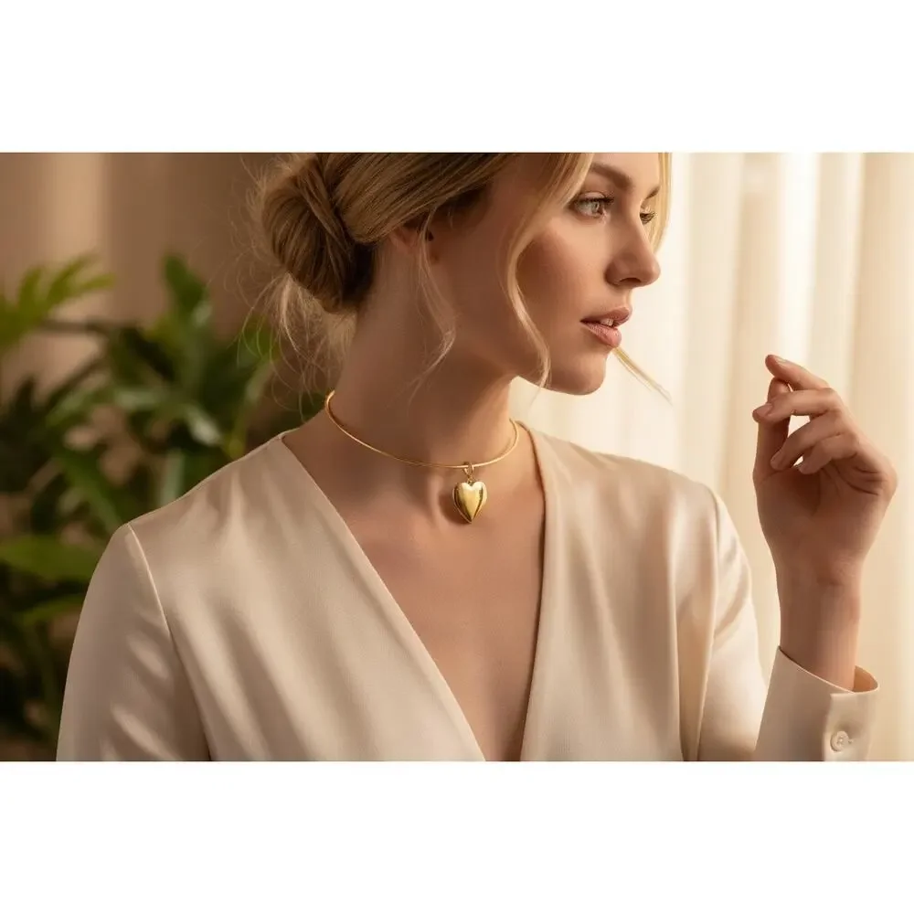Madewell Emerald-Cut Crystal Wire Choker Heart Necklace Antique Gold NWT - Picture 2 of 9